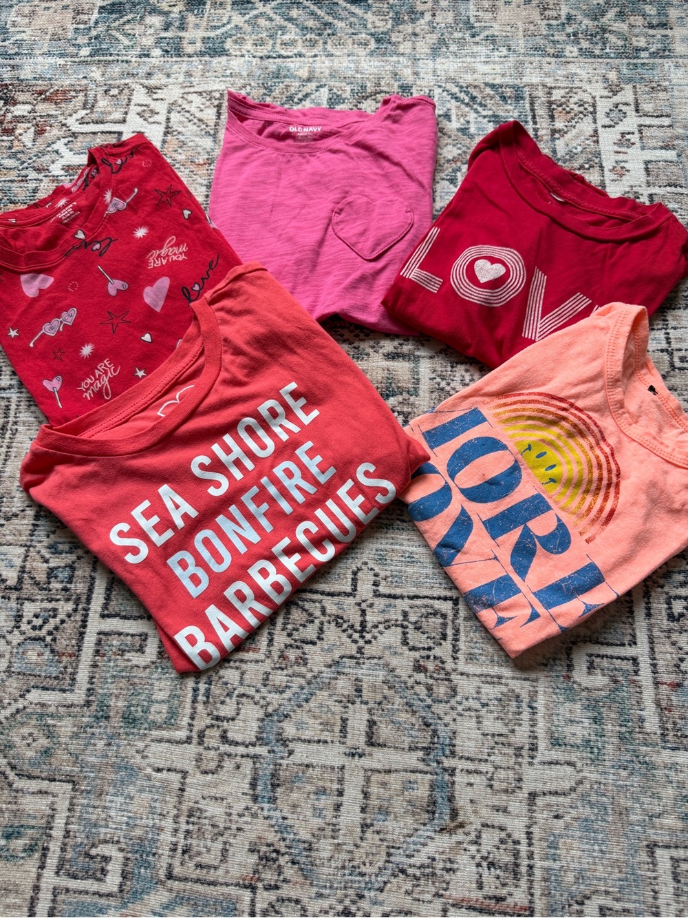 Girls XL T-Shirt Bundle 5 Pack Mixed Graphic + Solid Summer Tops